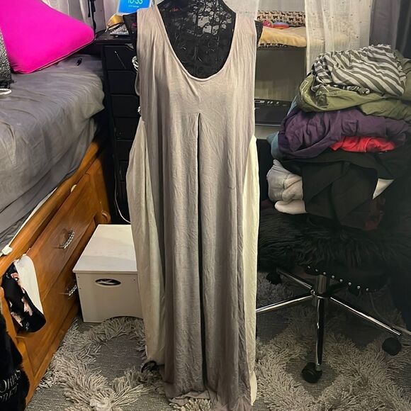 Gottex maxi dress longline grey/white shirtdress /sheath euc xl plus size - Picture 3 of 9